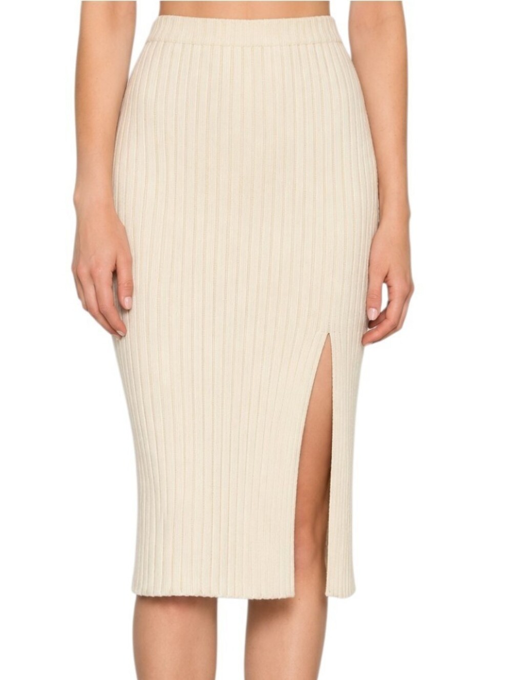 Abercrombie & Fitch XS Soft AF Collection Cream Ribbed Midi Skirt With Slit